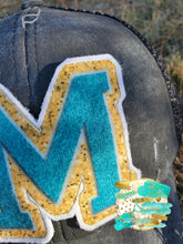 Load image into Gallery viewer, 10 Pack of SIMPLE Metallic stitch Turquoise and Gold VARSITY Patches
